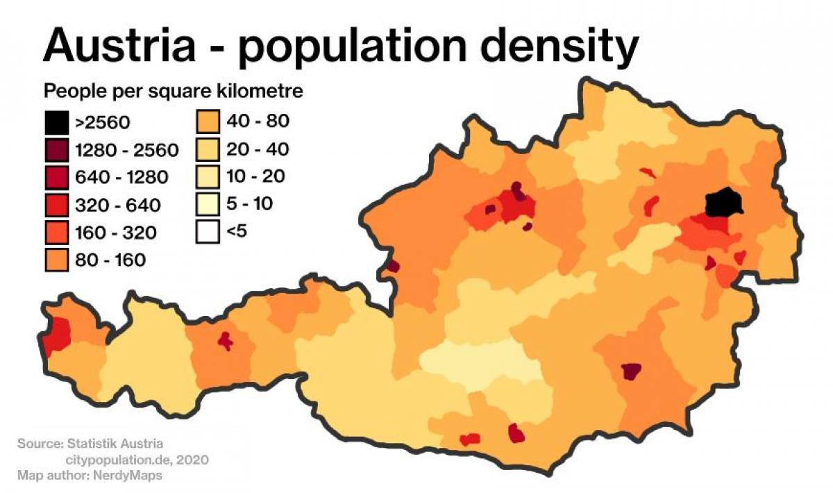 Mapa de densidade da Áustria